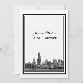 Chicago Skyline #2 Etched Framed V Bridal Shower Invitation