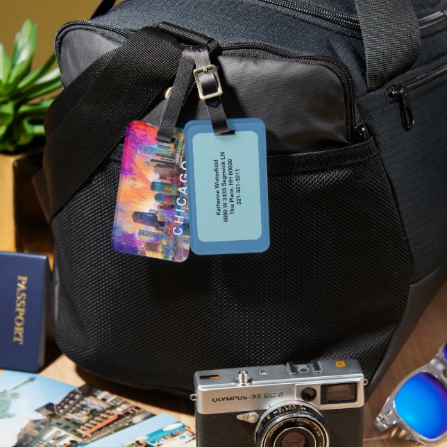 Chicago Skyline Abstract Art Luggage Tag (Front & Back)
