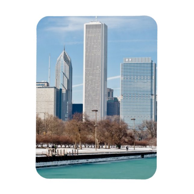 Chicago skyline across frozen Lake Michigan Magnet (Vertical)