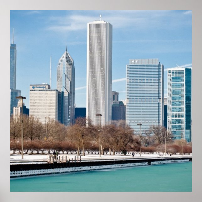 Chicago skyline across frozen Lake Michigan Poster (Front)