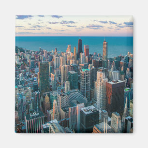 Chicago Skyline Aerial View Morning Cityscape Magnet