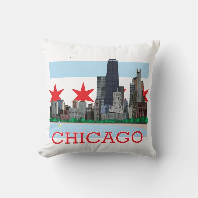 Chicago Skyline and City Flag Cushion (Front)