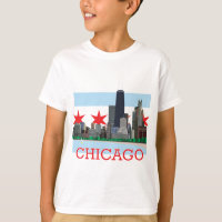 Chicago Skyline and City Flag