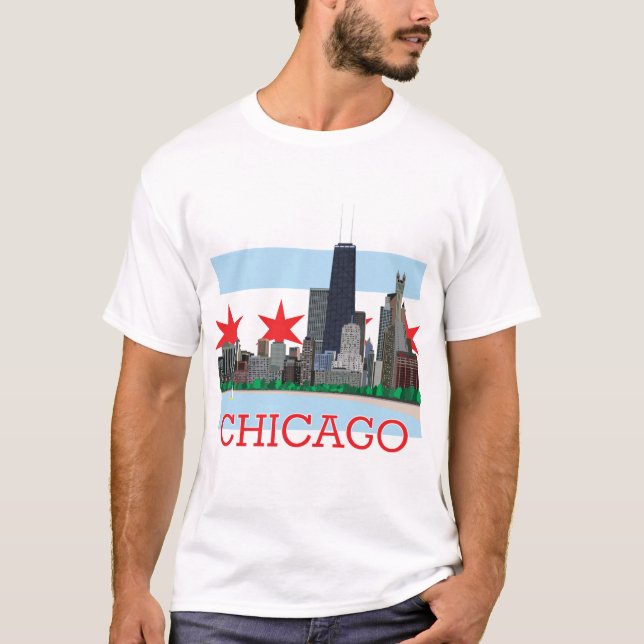 Chicago Skyline and City Flag T-Shirt (Front)
