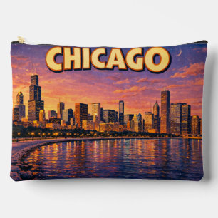 Chicago skyline and Lake Michigan in the evening Accessory Pouch