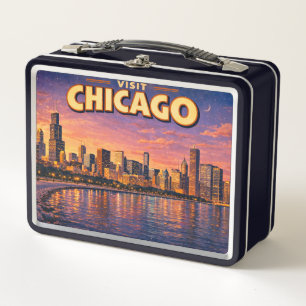 Chicago skyline and Lake Michigan in the evening Metal Lunch Box