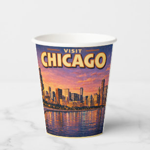 Chicago skyline and Lake Michigan in the evening Paper Cups