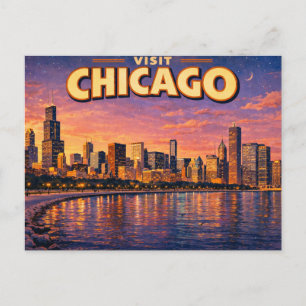 Chicago skyline and Lake Michigan in the evening Postcard