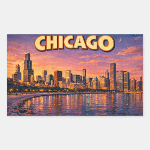 Chicago skyline and Lake Michigan in the evening Rectangular Sticker