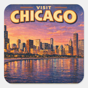 Chicago skyline and Lake Michigan in the evening Square Sticker