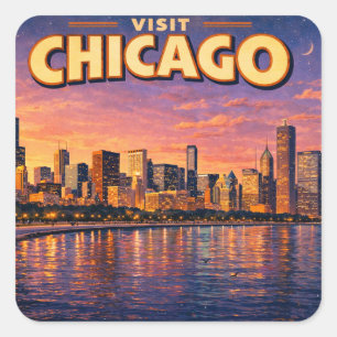 Chicago skyline and Lake Michigan in the evening Square Sticker