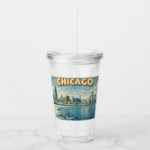 Chicago skyline and Lake Michigan in winter  Acrylic Tumbler