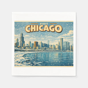 Chicago skyline and Lake Michigan in winter Napkin