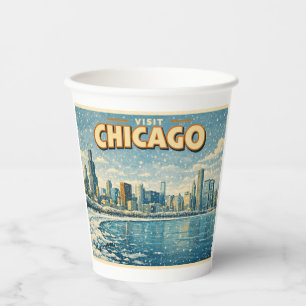 Chicago skyline and Lake Michigan in winter Paper Cups
