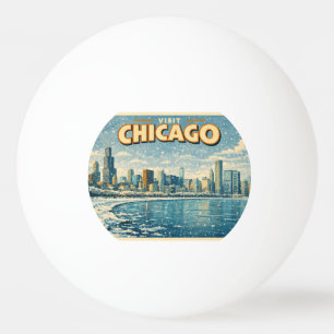 Chicago skyline and Lake Michigan in winter  Ping Pong Ball