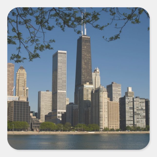 Chicago skyline and Lake Michigan, Lake Shore Square Sticker (Front)
