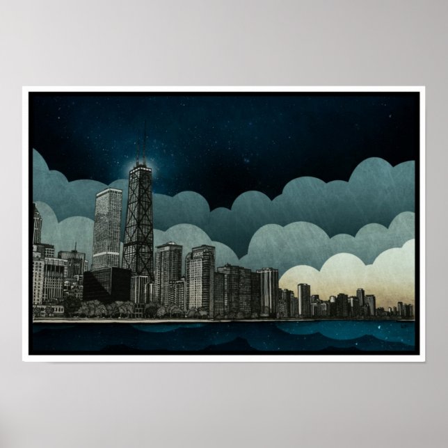 Chicago Skyline Architectural Drawing Poster (Front)
