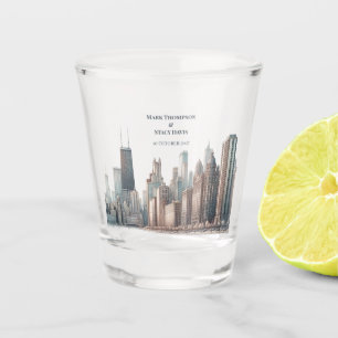 Chicago Skyline Architecture Watercolor Wedding Shot Glass