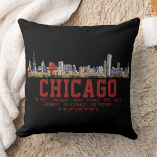 Chicago Skyline.  Area Names and Coordinates Cushion