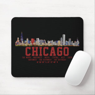 Chicago Skyline. Area Names and Coordinates Mouse Pad