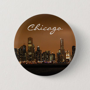 Chicago Skyline at night at Navy Pier 6 Cm Round Badge