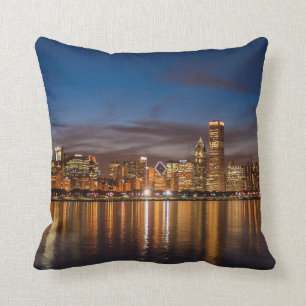 Chicago Skyline At Night Cushion