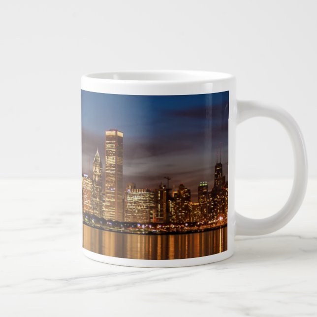 Chicago Skyline At Night Large Coffee Mug (Right)