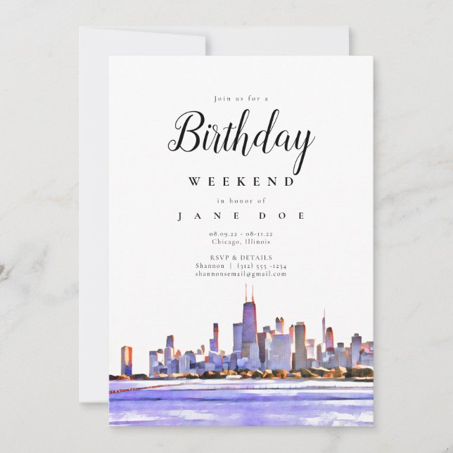 Chicago Skyline Birthday Weekend Invitation (Front)