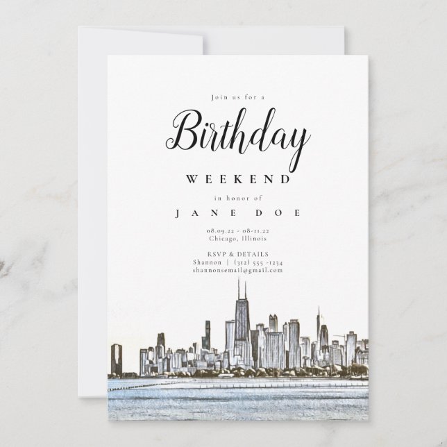 Chicago Skyline Birthday Weekend Invitation (Front)