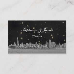 Chicago Skyline Black Gold Star Escort Cards