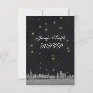 Chicago Skyline Black Gold Star RSVP w Menu