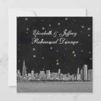 Chicago Skyline Black Gold Star S Rehearsal Invitation