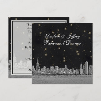 Chicago Skyline Black Gold Star S Rehearsal Invitation