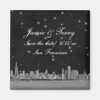 Chicago Skyline Black Gold Star Save the Date Magnet