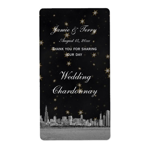 Chicago Skyline Black Gold Star Wine Label (Front)