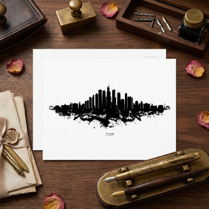 Chicago Skyline Black White Watercolor City Art Postcard