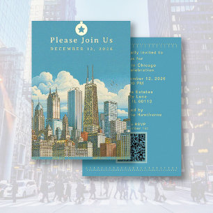 Chicago Skyline Blue Christmas QR Code