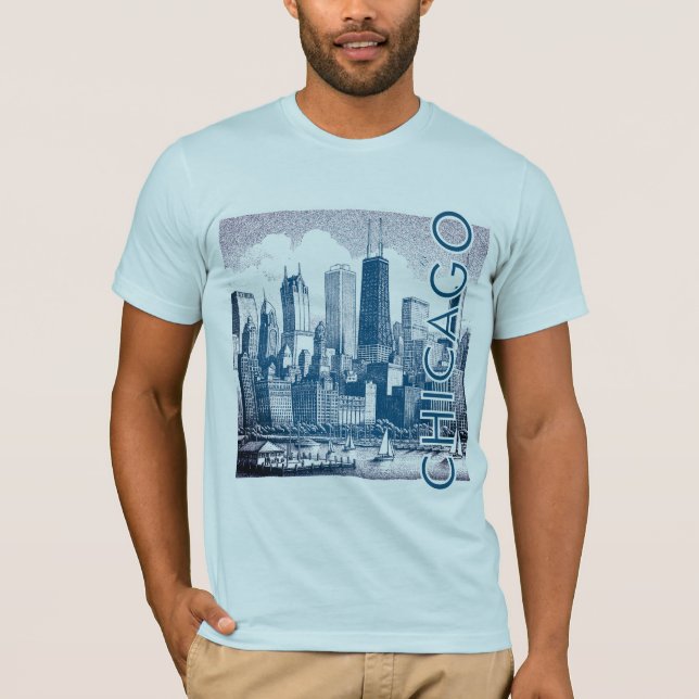 Chicago Skyline Blue Graphic T-Shirt  (Front)