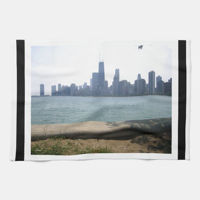Chicago Skyline Bordered Tea Towel (Horizontal)