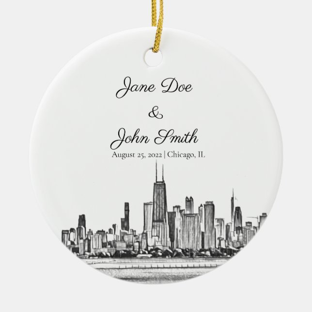 Chicago Skyline Ceramic Ornament (Front)