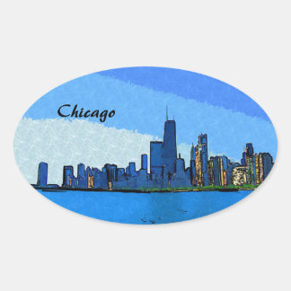 Chicago Skyline Collage Paint Oval Sticker