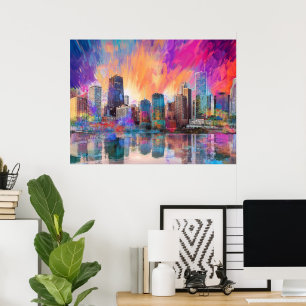 Chicago Skyline Colourful Abstract Art Poster