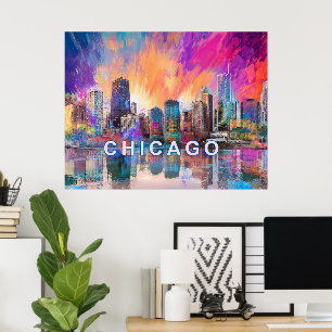 Chicago Skyline Colourful Abstract Art Poster