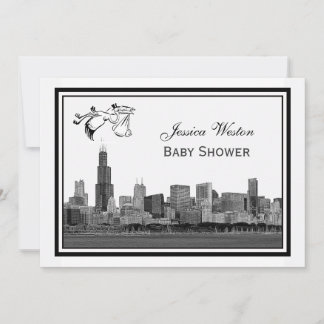 Chicago Skyline Etch Framed #2H Baby Shower Stork2 Invitation