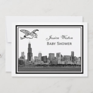 Chicago Skyline Etch Framed #2H Baby Shower Stork Invitation