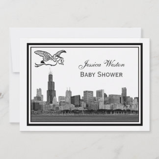 Chicago Skyline Etch Framed #2H Baby Shower Stork Invitation
