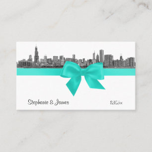 Chicago Skyline Etched BW Aqua Place Cards #2