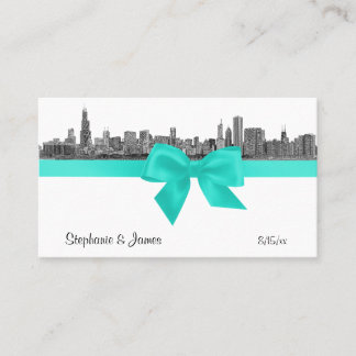 Chicago Skyline Etched BW Aqua Place Cards #2