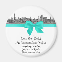 Chicago Skyline Etched BW Aqua Save the Date R