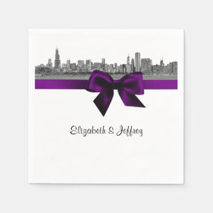 Chicago Skyline Etched BW Purple Napkins